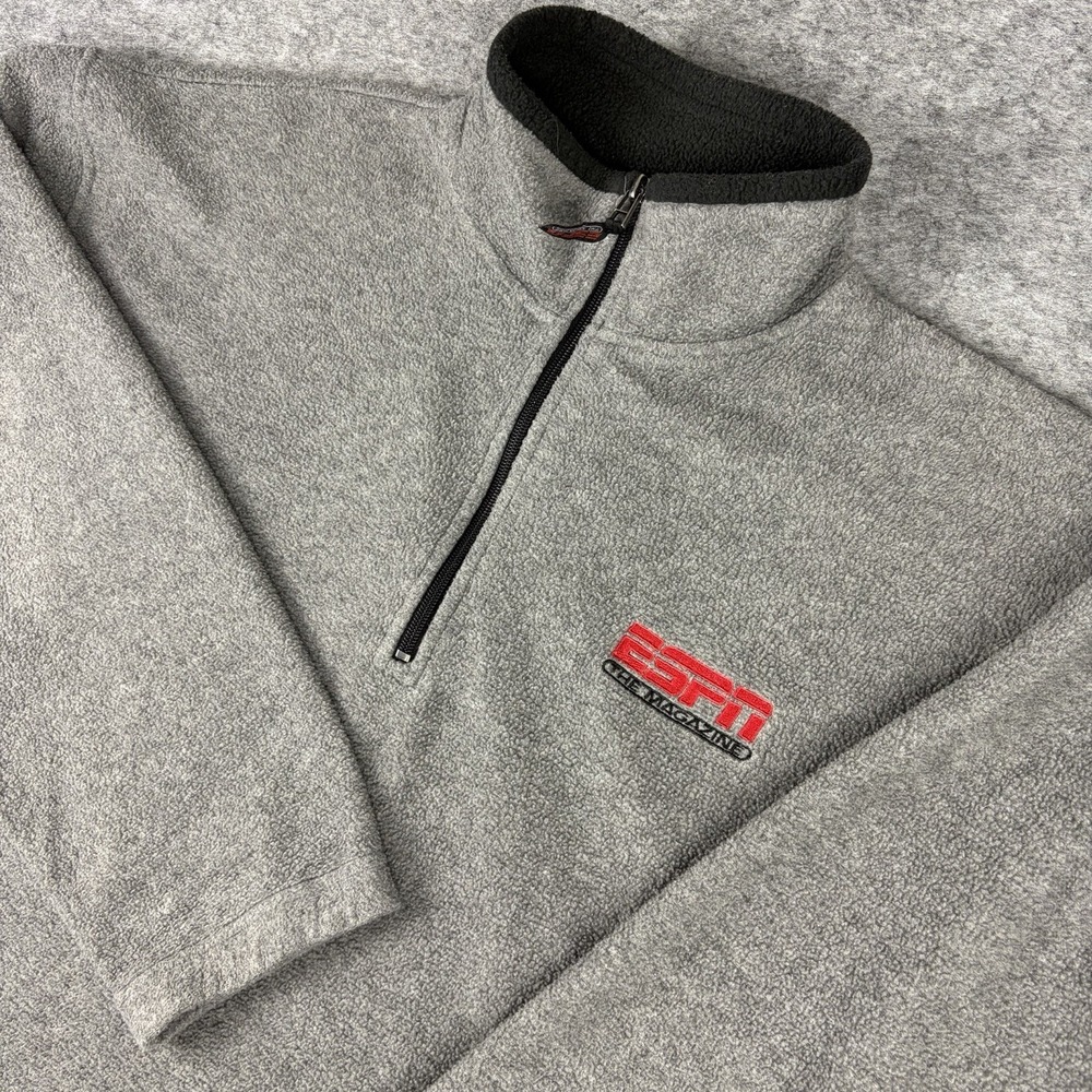 ESPN The Magazine Fleece Mens XL Gray 1/4 Zip Pullover Promo Vintage Y2K 90s